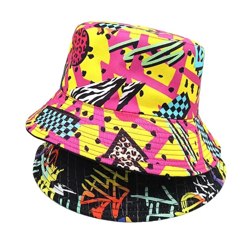 Spring And Summer Polyester Geometric Print Bucket Hat Fisherman Hat Outdoor Travel Sun Cap For Men And Women 205