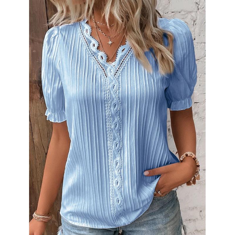2 summer new vacation fashion hollow short-sleeved women's shirt