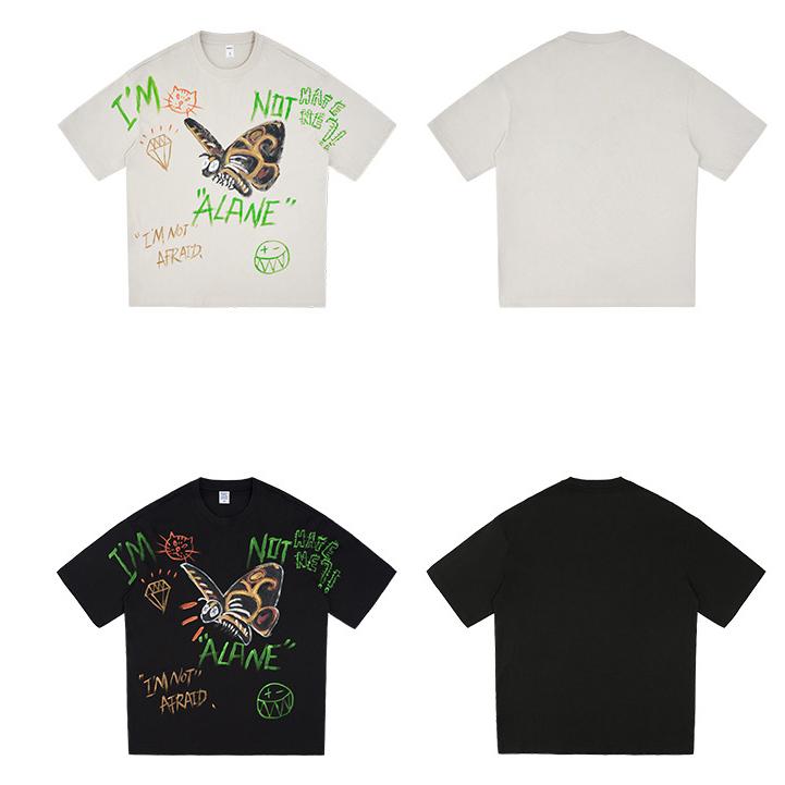 Streetwear Butterfly Graphic Oversized T-Shirt Cotton Tshirt Unisex Tops Tees Summer Short Sleeves T Shirt