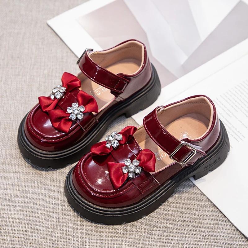 2025 New Girls Fashion LoafersThick-soled Cute Princess Party Shoes with Bow Casual Toddler Footwear Mary Jane Shoes Bow-knot