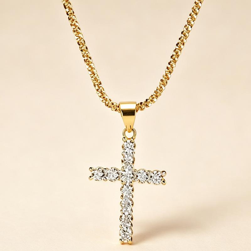 Women's Punk Rhinestone Cross Sweater Necklace - Light Luxury Versatile Clavicle Chain