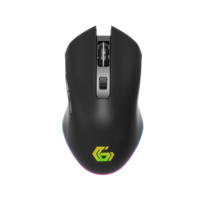 EnerGenie Firebolt Souris Gaming Sans Fil Rechargeable RGB, Noire - Récepteur Nano USB, Rétroéclairage Multicolore, DPI Ajustable