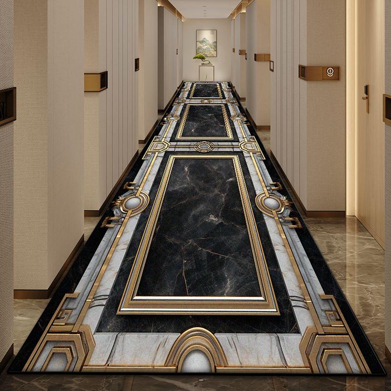 Luxury Marble Long Corridor Carpet Non-slip Washable Hall Runner Carpets Stairway Rug European Style Aisle Door Mat Customizable