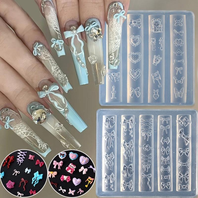 2PCS Silicone 3D Nail Embellishment Molds Bowknot Theme Small Accessories Crafting Molds Present for Beauty Enthusiasts