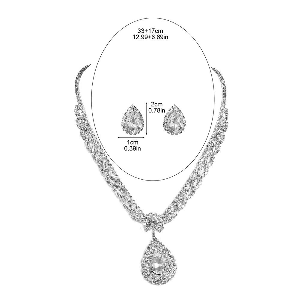 Luxury Sparkling Diamond Water Drop Necklace Earrings Two-piece Set, Fashion Trend Item Earrings Set