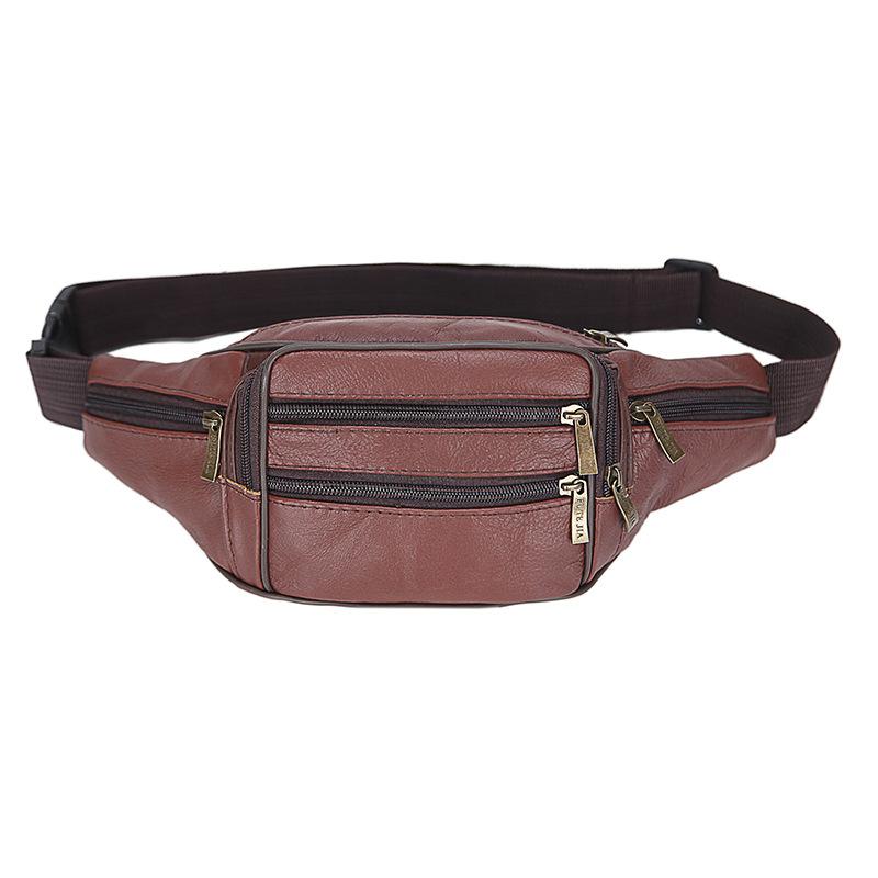 First Layer Cowhide Mobile Phone Fanny Pack Large Capacity Sports Fanny Pack Oblique Span Men's First Layer Leather Fanny Pack