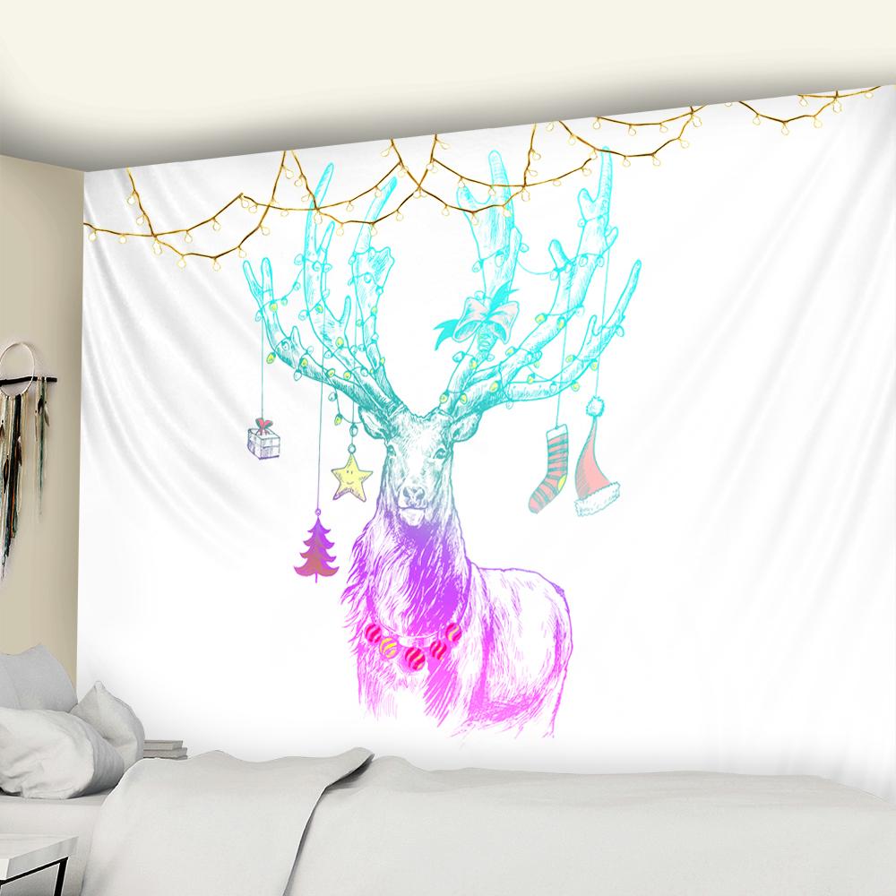 Einfache Linien Weihnachtsrentier Psychedelische Wandteppich Wand Weihnachtskunst Decke Matte Hintergrund Wohnraum Geschenk