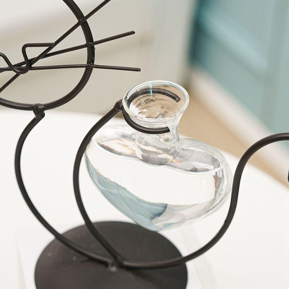 With Metal Holder Heart Glass Vases Cute Wrought Iron Vase Simple Cat Shape Hydroponic Vases  Table