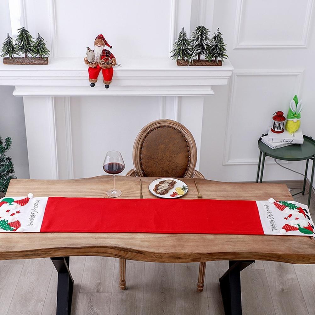 Flannel Table For RUNNER with Holiday Embroidered Santa Claus for Christmas Dining Room and Seasonal Gatherings