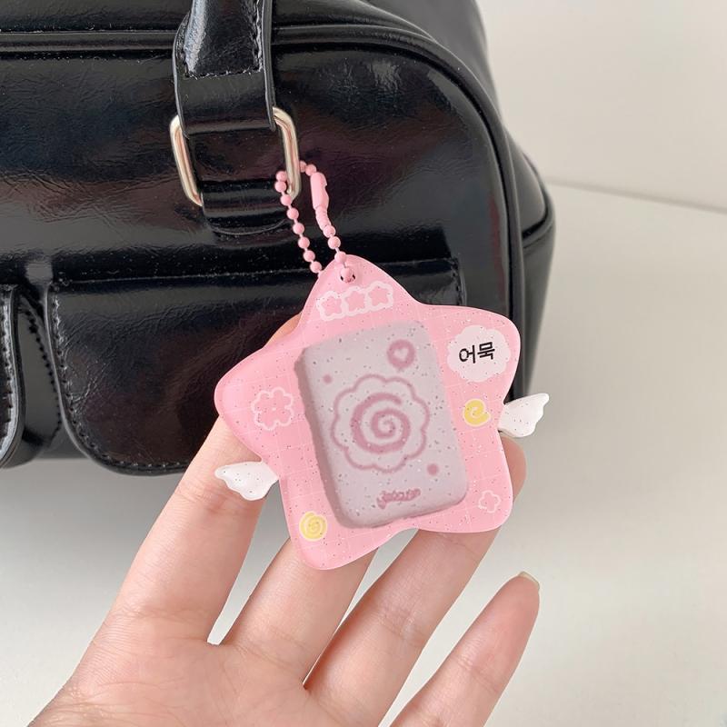 Ins Style Korean Style Pentagram Wings Hard Card Folder Brick Acrylic 1 Inch Id Photo Storage Display Pendant Keychain Ornaments