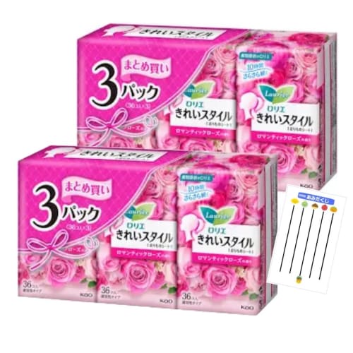 Laurier Kirei Style Panty Liners, 36 Sheets x 3 Packs x 2 Sets + Sakuyahime Store Original Lottery Ticket (Romantic Rose Scent)