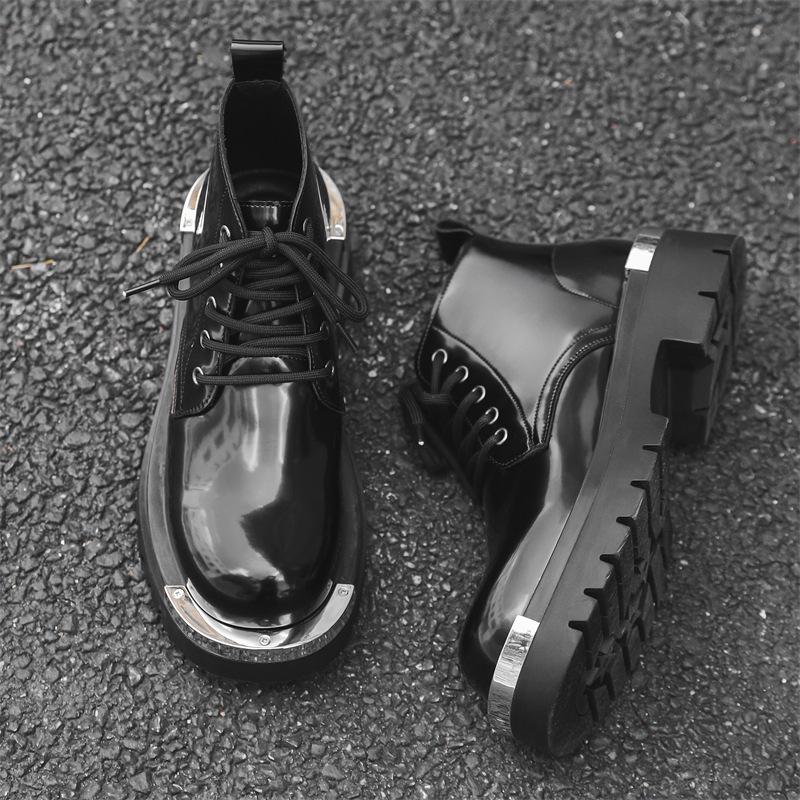 Martin Boots Men'S New High-Top Leather Shoes Thick-Soled Heightening Tooling Boots Retro Locomotive Boots 7009-J