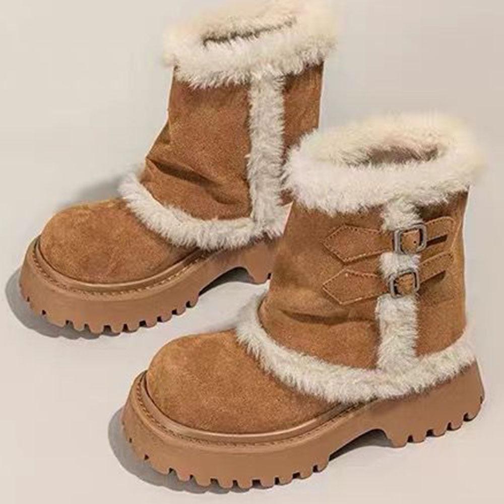 

2026 Winter Brand Design Women s Warm Snow Boots Suede Leather Plush Platform Ankle Boots Simple Versatile Casual Booties 35 верблюд