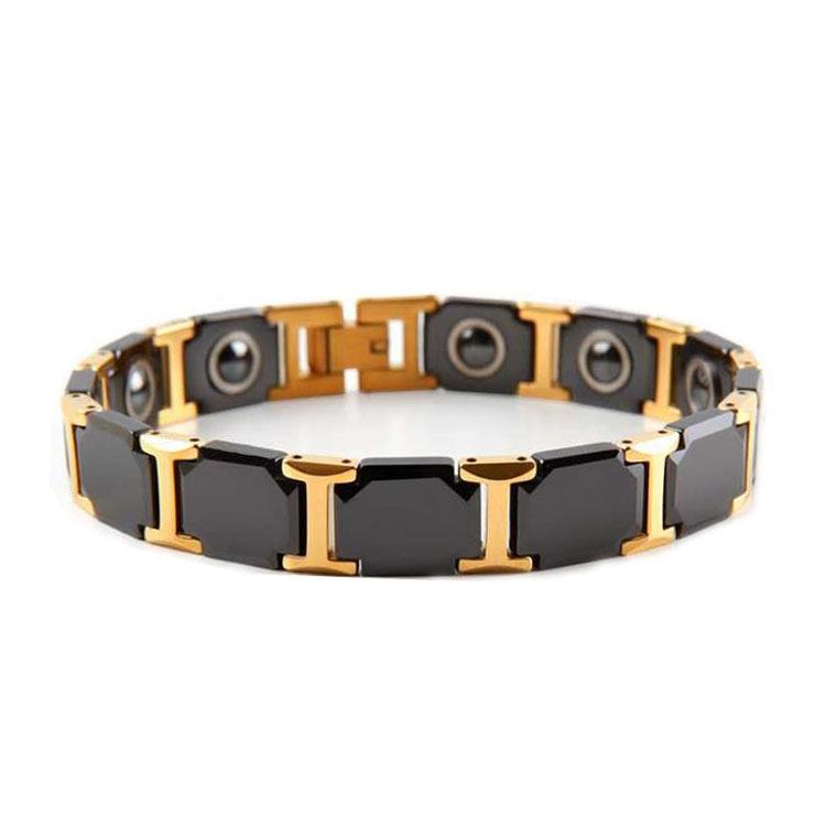 11mm Punk Rose Gold Color Black Ceramic Magnetic Health Bracelet Men Women Hiphop Stainless Steel Bike Therapy Bangle Jewelry