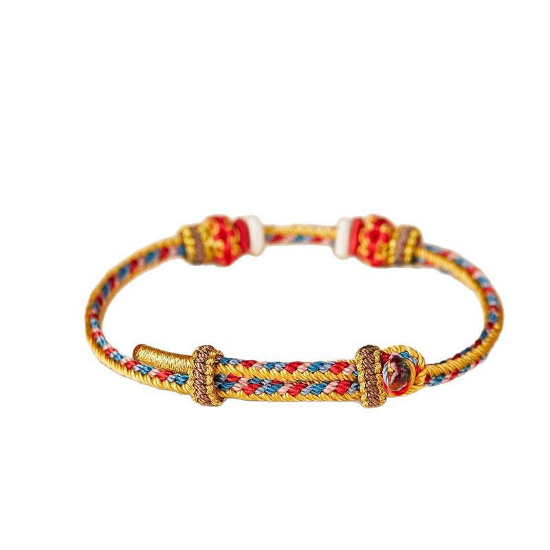 Dunhuang Handmade Red Bracelet for Women and Men, DIY Tibetan Style with Optional Gold Beads