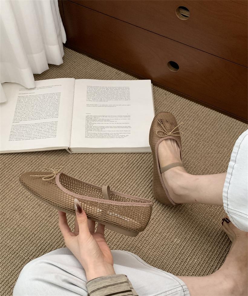 Flat Mary Jane shoes women's shoes spring and autumn 2025 new niche design mesh bow single shoes