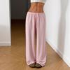 European & American Women's Solid Color Elastic Waist Wide-Leg Casual Pants