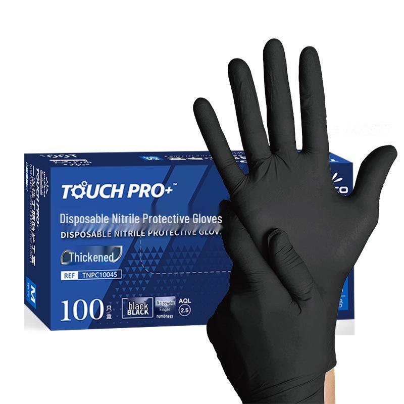 Yingke High Elasticity Acid & Alkali Resistant Nitrile Gloves - Disposable, Oil-Proof, Waterproof, Anti-Slip, Food Safe for Kitchen Use S Black Nitrile Extra Thick