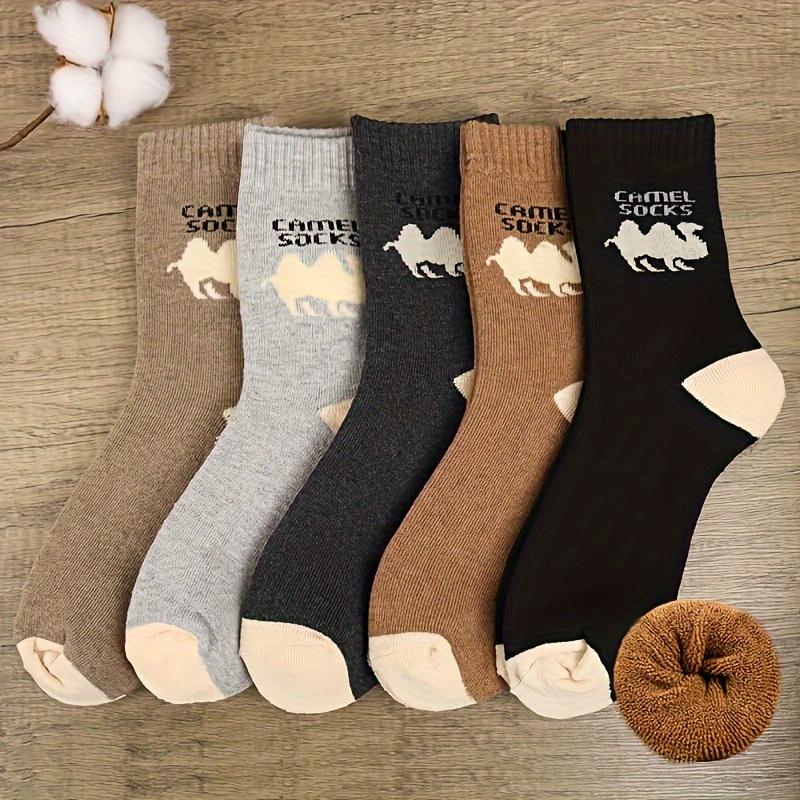 5 Pairs Men's Winter Thermal Socks Thick Warm Camel Design Ribbed Cuff Casual Comfort for Cold Weather Outdoor Activities , Winter Socks