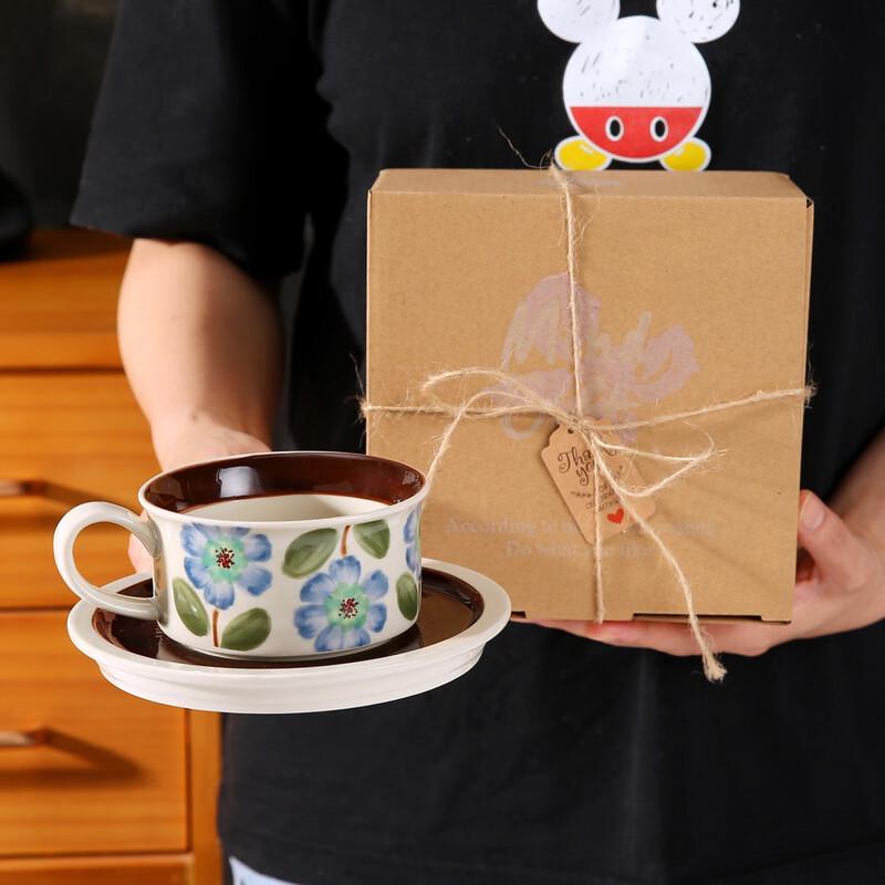 

Retro Hibiscus Floral Coffee Cup & Saucer Set 02 Blue Floral