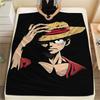 Flanelová deka s potiskem postaviček z One Piece, Vysoká kvalita, Pohodlná pro všechna roční období, Domácí dekorace, Teplo a pohodlí, Perfektní jako vánoční dárky