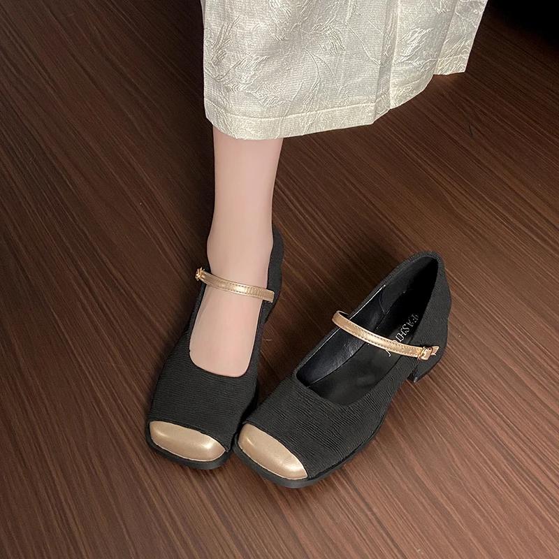 Neue Mary Jane Schuhe mit hohen Absätzen für Damen, eckige Zehenpartie, Sommer, dicker Absatz, elegant, flach, Riemchen mit Schnalle, Damen-Einzelschuhe