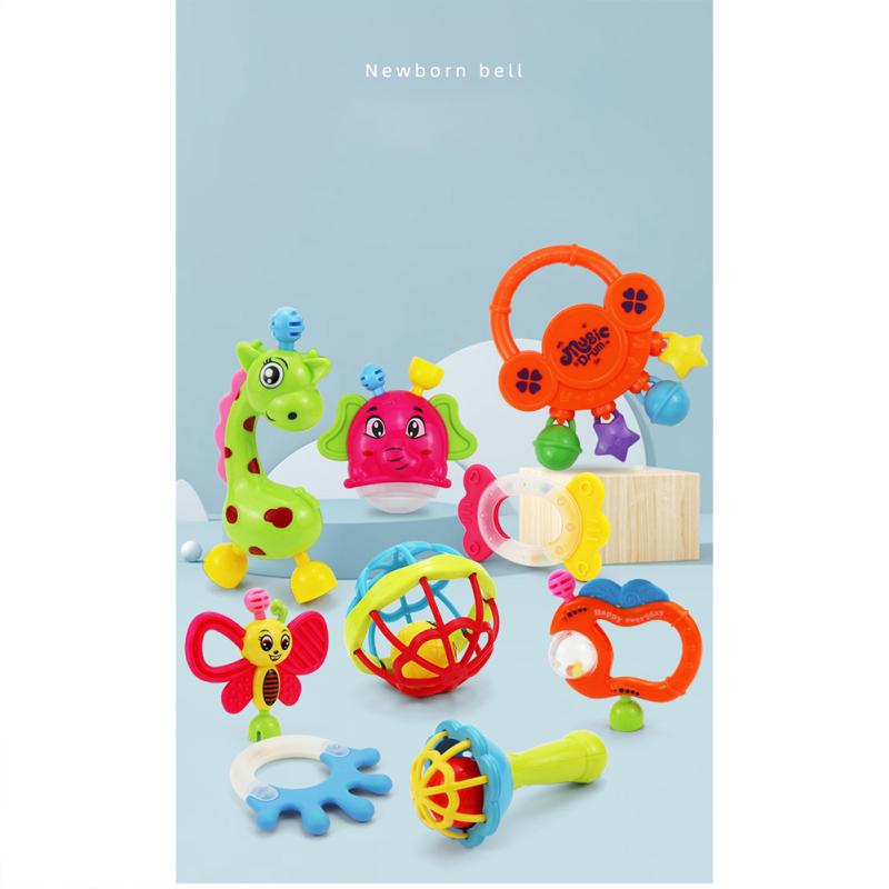 Set de 9 bucăți pentru bebeluși pentru depozitare biberoane, scuturator de apucare, jucării pentru dentiție pentru nou-născut, jucărie educațională timpurie