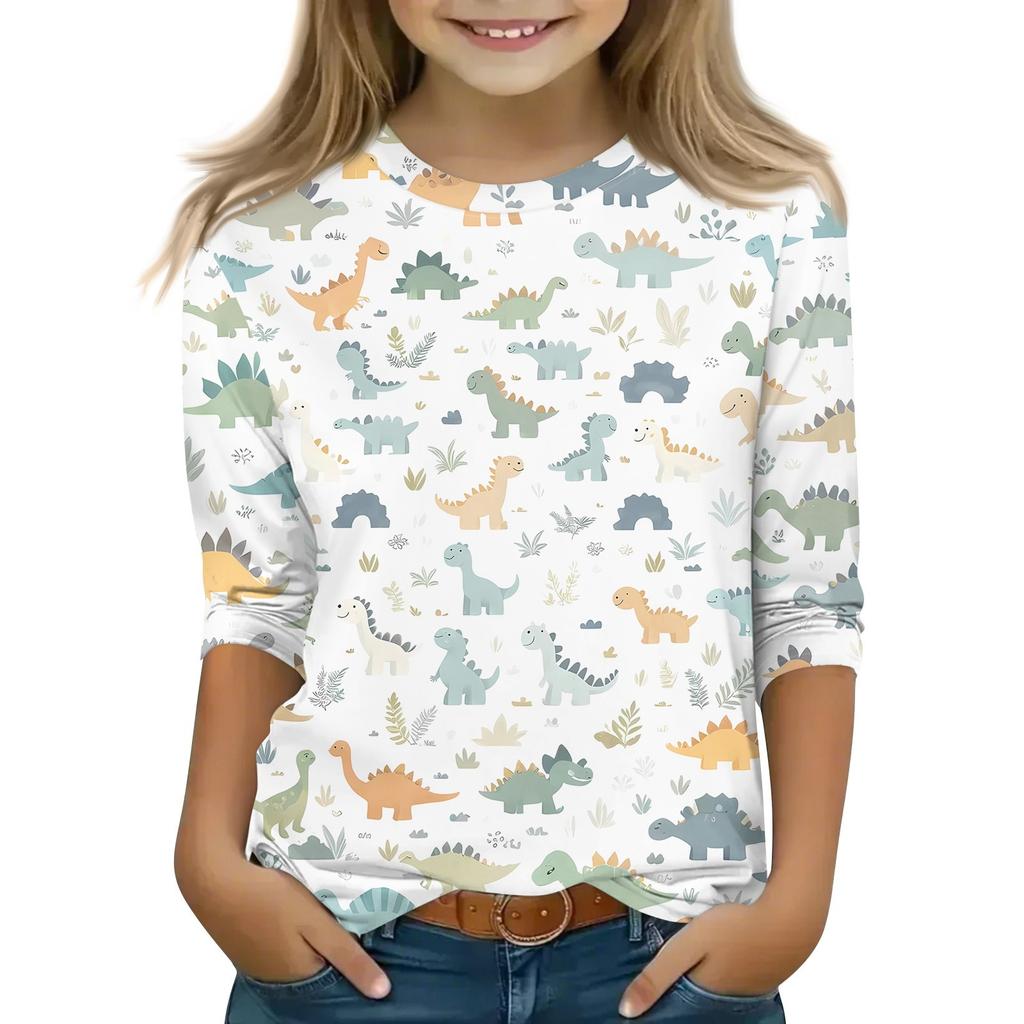Barn 3/4 Ärm Toppar Casual Tryck T-shirt Rund Hals Pullover Blus