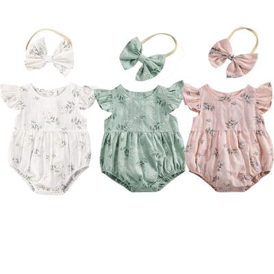 Newborn Infant Baby Girls Romper Cotton Fly Sleeve Floral Printed Jumpsuit With Headband Toddler Soft Clothes Outfits