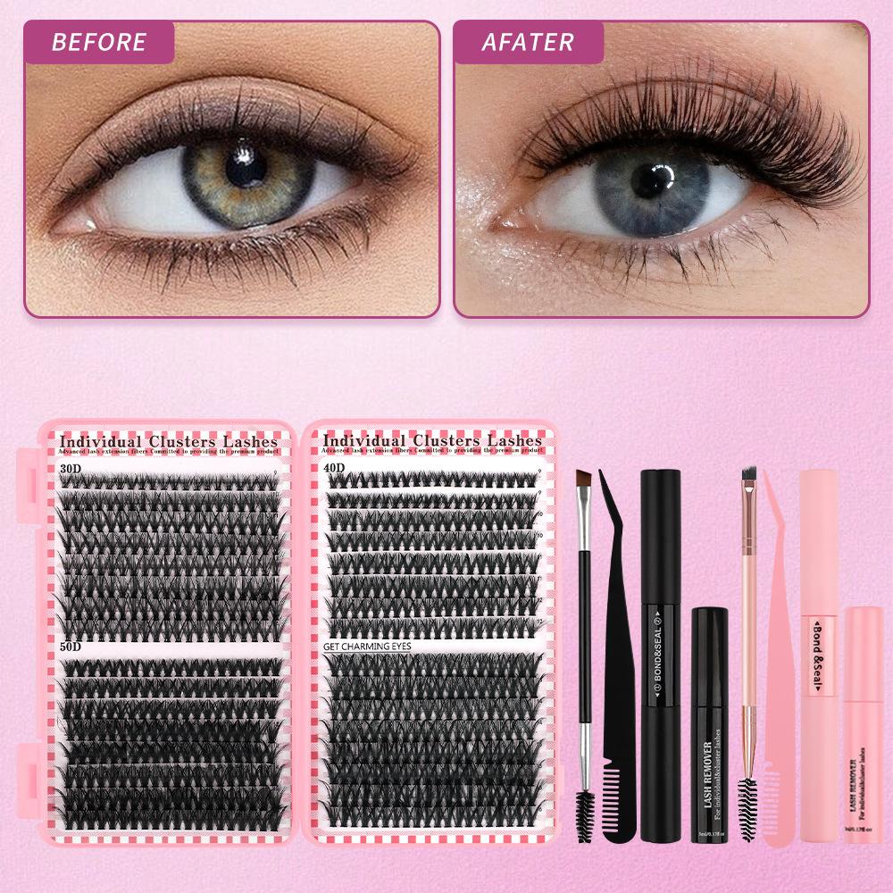 DIY False Eyelashes 32 Rows Eyelash Book 30p40p50p-640 Cluster Tool Set D Lash Book Pink Tool 640 Cluster Brush Tweezers Combination
