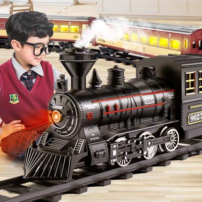 Elektrická retro sada modelů parního vlaku pro děti, se simulací kolejového vozu, vysokorychlostní železniční hračka pro chlapce. Skvělý nápad na dárek.