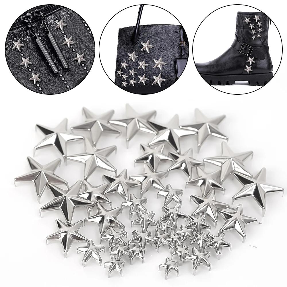 10-200 Stück Metall Stern Rock Punk Nieten Silber DIY Kleidung Schuhe Taschen Nieten Spikes Nähknöpfe Lederdekorationen 7/10/15/20mm