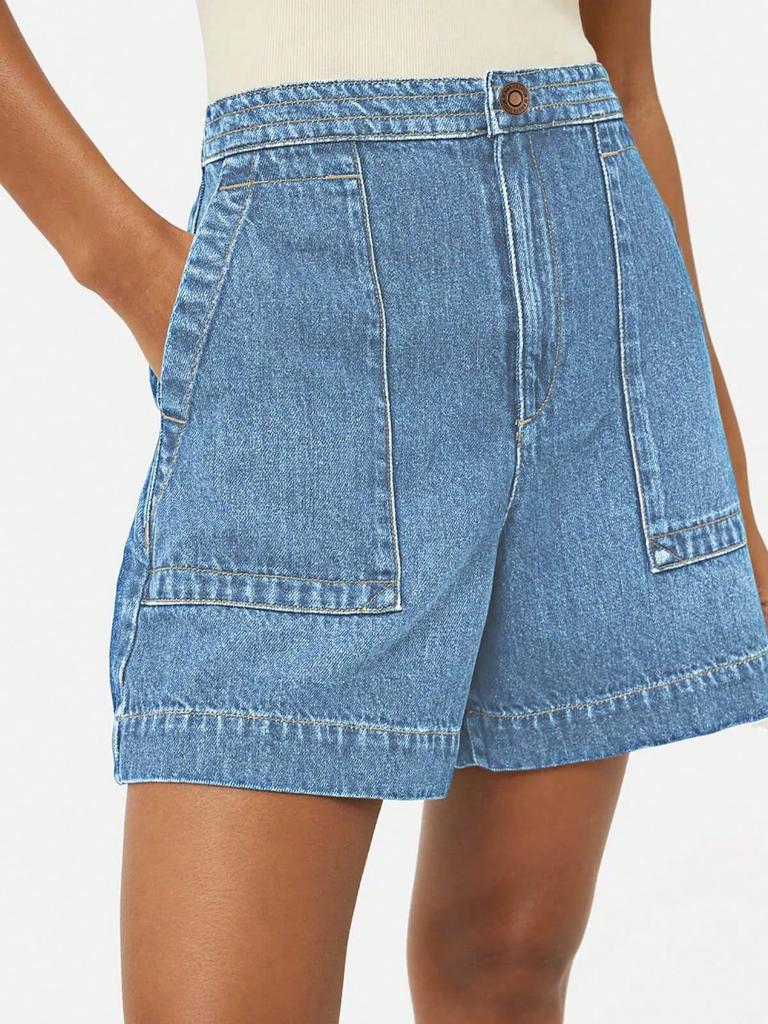 Women's High Waist Wide Leg Denim Shorts Casual Summer Jean Shorts with Pockets