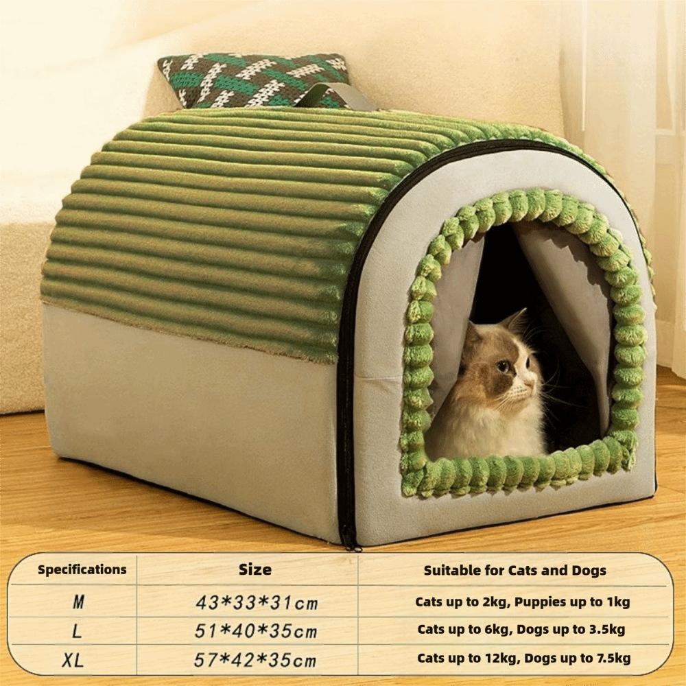 

Soft Dog Bed & Cat Bed Detachable Warm Tent Winter Pet House For Small Animals green-L