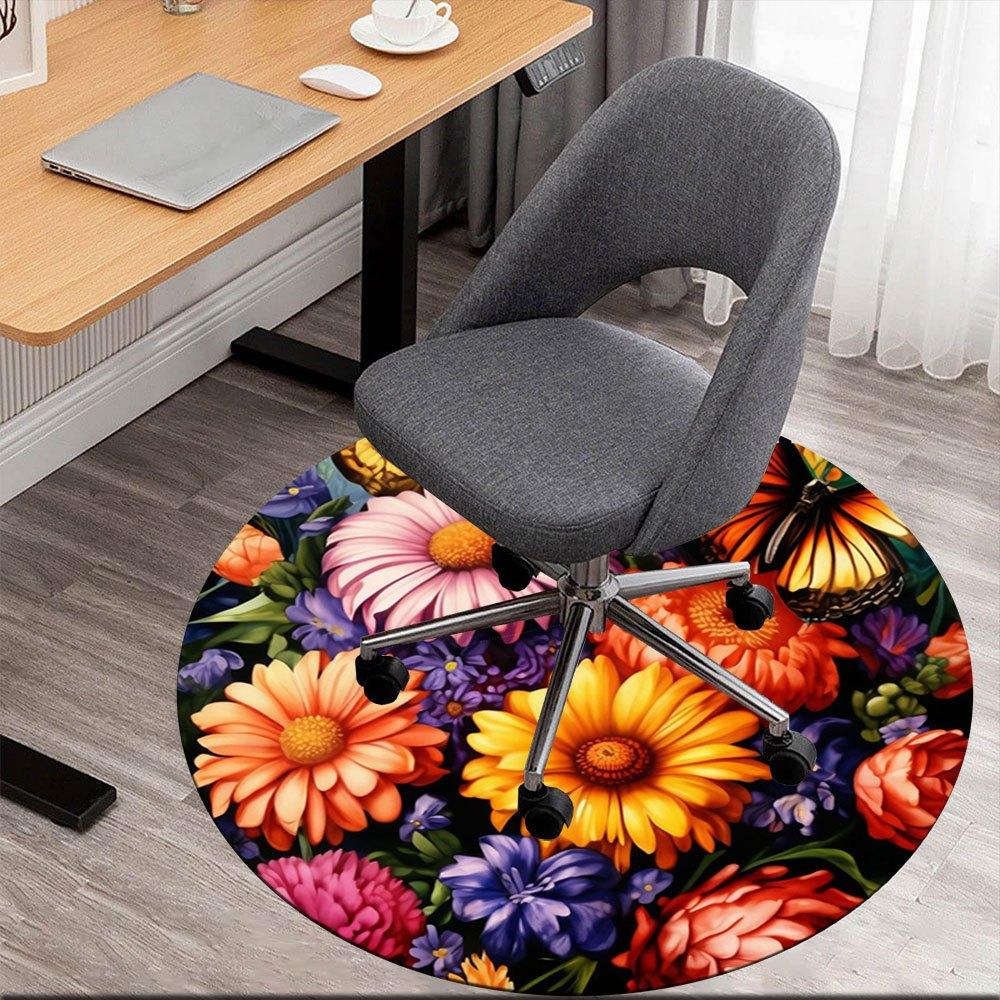

Colorful Floral Bouquet with Butterfly Decorative Pillow CoverRound Non-Slip chair mat chair carpet for office Rugs for Office Decor Gift For Valentin 80cm by 80cm