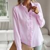 Women's White Long Shirt with Lace Collar Button Down Blouse for Office Ladies Autumn Winter Striped Tops