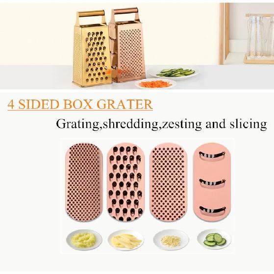 4 Sides Box Grater For Kitchen,Stainless Steel Cheese Grater With Handle,Multi-Function Vegetable Slicer Food Shredder For