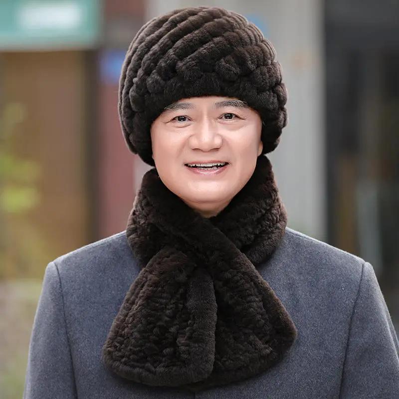 WTEMPO Men's Autumn Winter Solid Color Plush Hat & Scarf Set Faux Fur Outdoor Thickened Hats Windproof Cold-proof Warm Hats