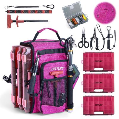 Goture Fishing Backpack with 3 Portable Tackle Boxes, 6-Piece Tool Set, and Bait Set. Single-Shoulder Fishing Bag, 900D Oxford Fabric with Rod