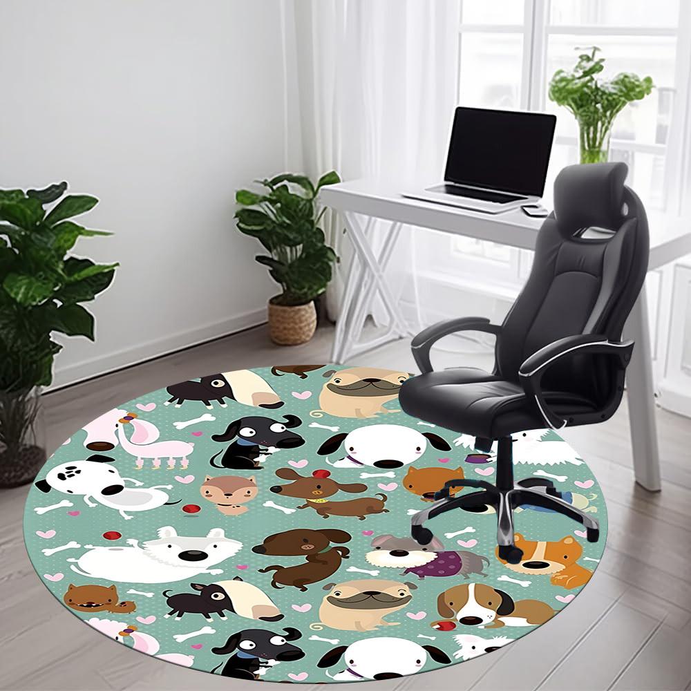 1pc Dogs Hearts Office Round Area Rug, Under Office Chairs Bedroom Living Room Home Decor, Room Deco