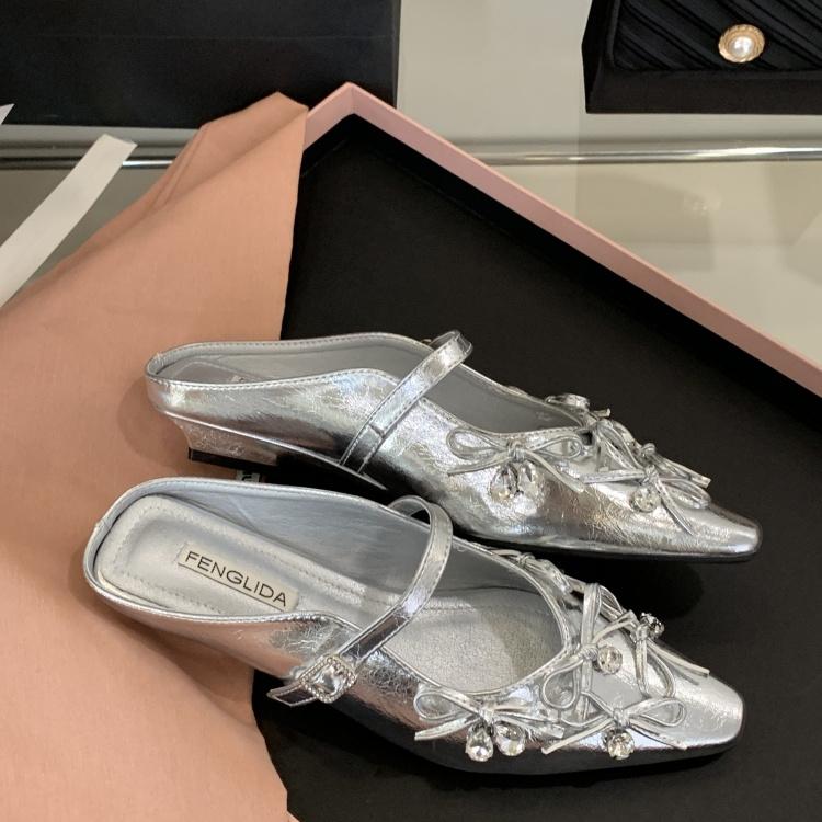 Fashion Butterfly-Knot Shoes Woman 2025 Glitter Slides Cover Toe Female Slippers Jelly Silver New Summer Butterfly-knot Mary Janes