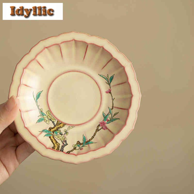 170ml Ru Kiln Lard Jelly Hand Painted Peach Gaiwan Boutique Tea Tureen Cover Bowl Tea Bowl With Lid Kit Tea Maker Cha Collection