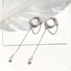 Fashionable Silvery Tassel Hoop Pendant Earrings, Exquisite Jewelry, Perfect Birthday Gift for Girls