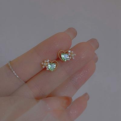 Love Stud Earrings Women's Light Luxury Temperament Fairy Fluttering Girl Hollow Heart Earrings Small Earrings
