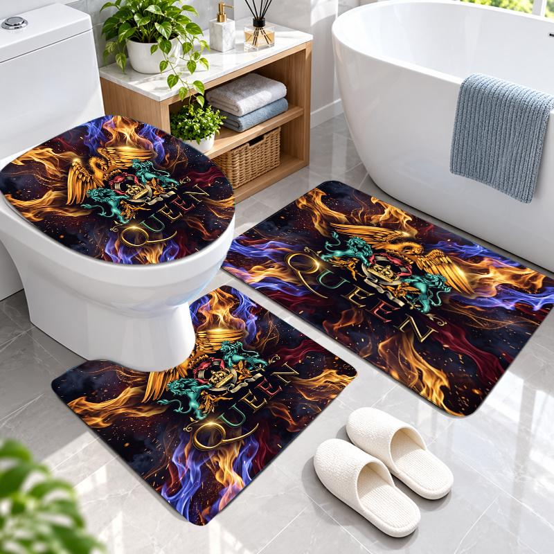 3Pcs Flannel Toilet Mat Set Queen Bathroom Rug Bath Carpet Non Slip Home Decor