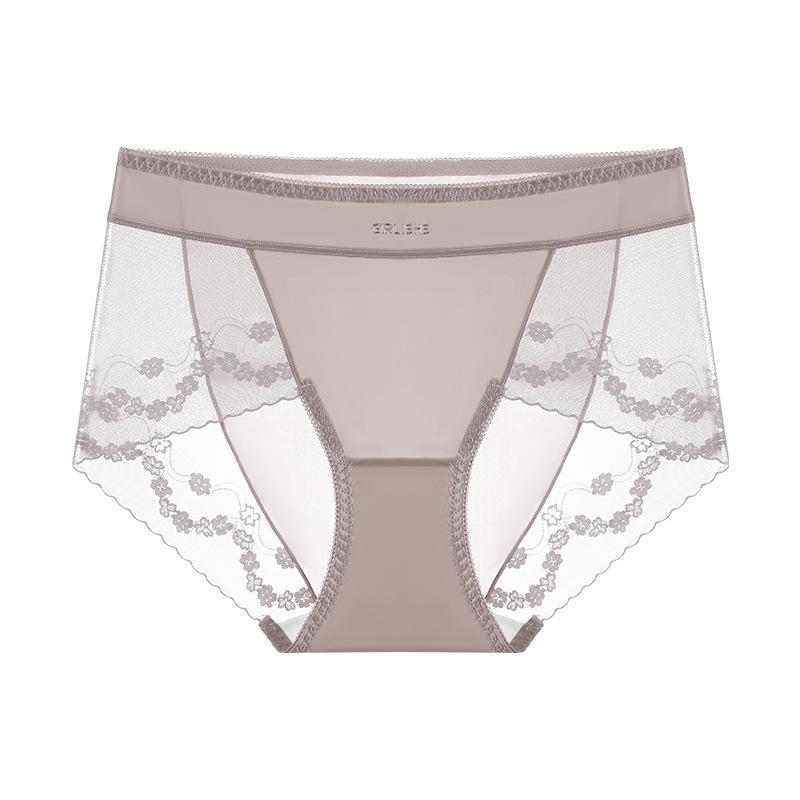 Plus Size Women Feel Lace Satin Pure Antibacterial Crotch High Waist Triangle Briefs