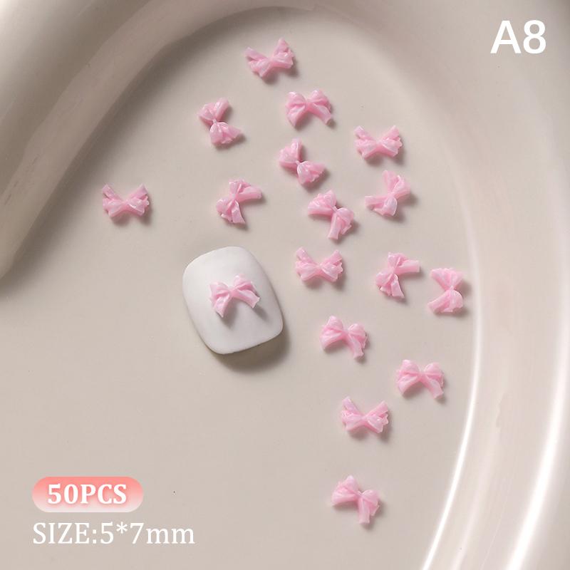 50 Stück Schleife Nagelzubehör 3D Flatback Harz Schleife Nagelanhänger DIY Frühlingsnägel Nailart Dekorationsteile