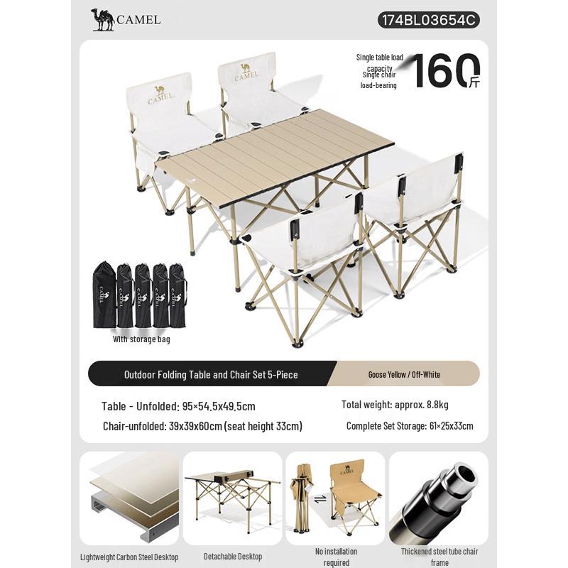 CAMEL Foldable Portable Camping Table & Chair Set (5-Piece)