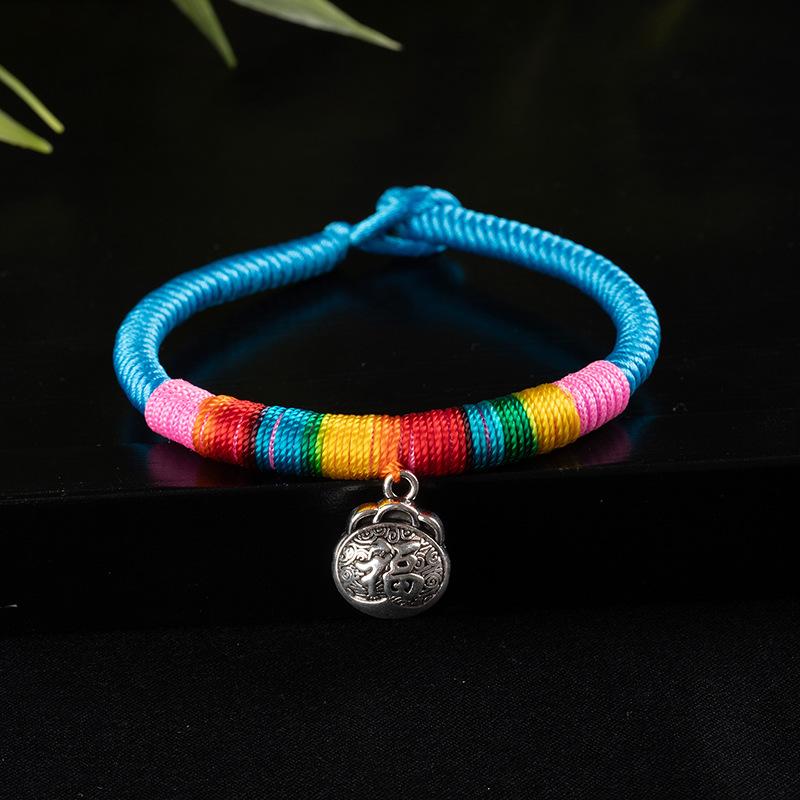 Ethnic Tibetan Style Diamond Knot Multicolored Braided Bracelet, Dragon Boat Festival, Fu Character Safety Lock Hand Rope, Natal Red Rope