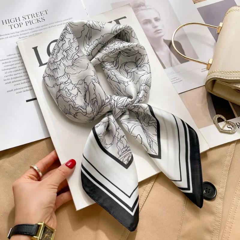 Luxury  Silk Square Scarf Women Neck Hair Tie Band Beach Hijab Kerchief Head Headbands Bandana Female Foulard 70Cm